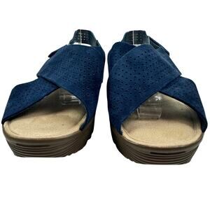 Skechers Perforated Suede Slingback Demi Wedge Comfort Sandals Women's Size 9